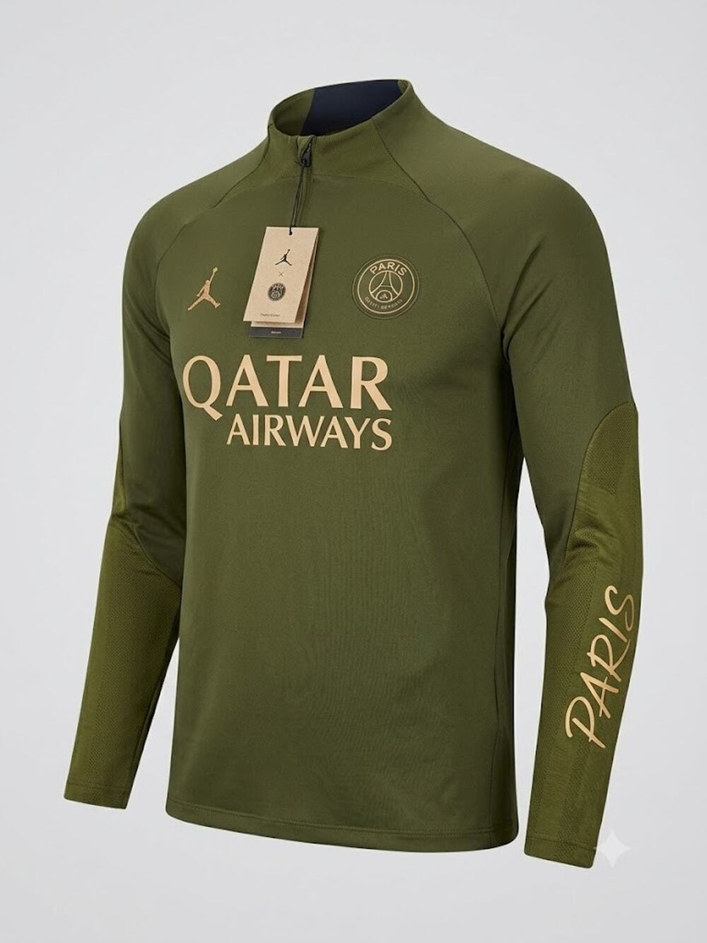 Nike Jordan PSG Paris Saint-Germain Drill Top 1/4 Zip Olive Green Men Size Large